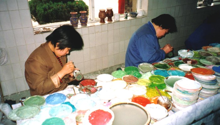 Coloring Cloisonne in Beijing, China 1999